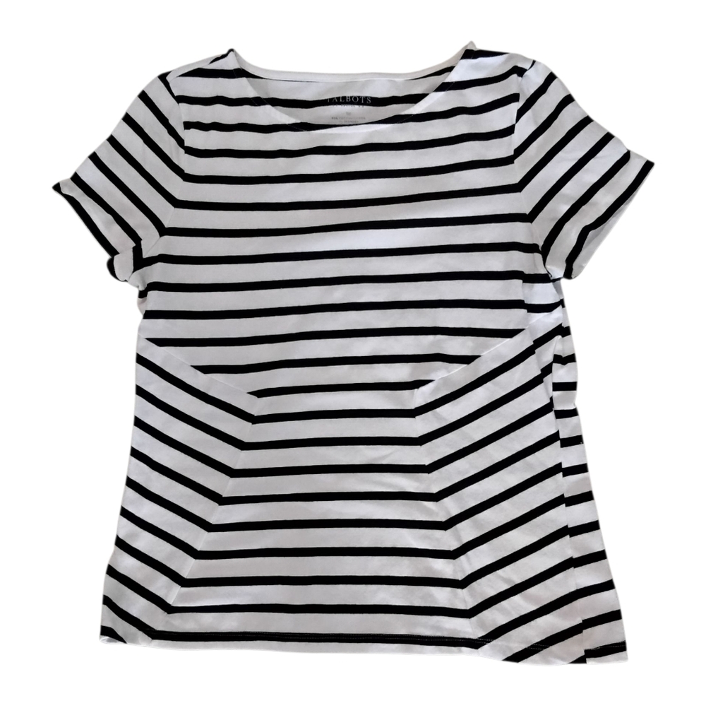 Talbots Black And White Striped Top Womens Petite Small